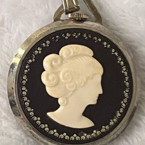 Vintage Lucerne Cameo Pendant watch with Silver Frame